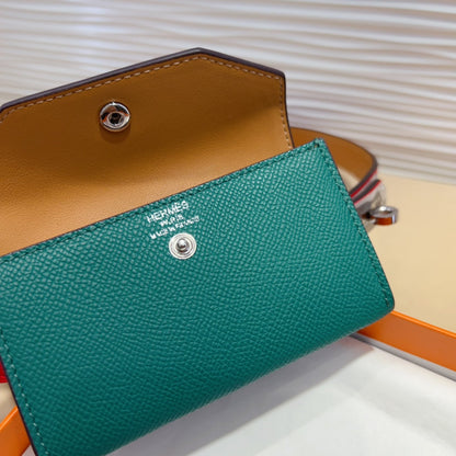 HERMES KELLY TEAL GREEN POCKET 18MM BELT CHERRY RED LEATHER SILVER HARDWARE