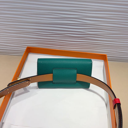 HERMES KELLY TEAL GREEN POCKET 18MM BELT CHERRY RED LEATHER GOLD HARDWARE