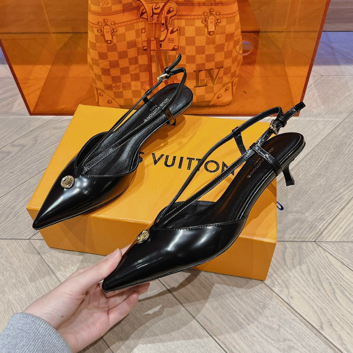 LOUIS VUITTON LV LOW HEEL SLINGBACK BLACK