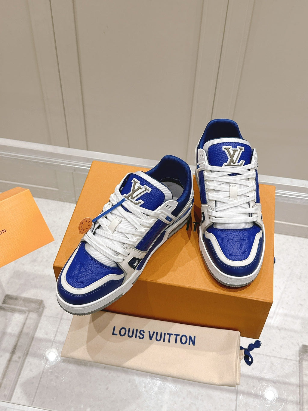 LOUIS VUITTON LV TRAINER SNEAKER IN GASTON BLUE GRAINED CALFSKIN