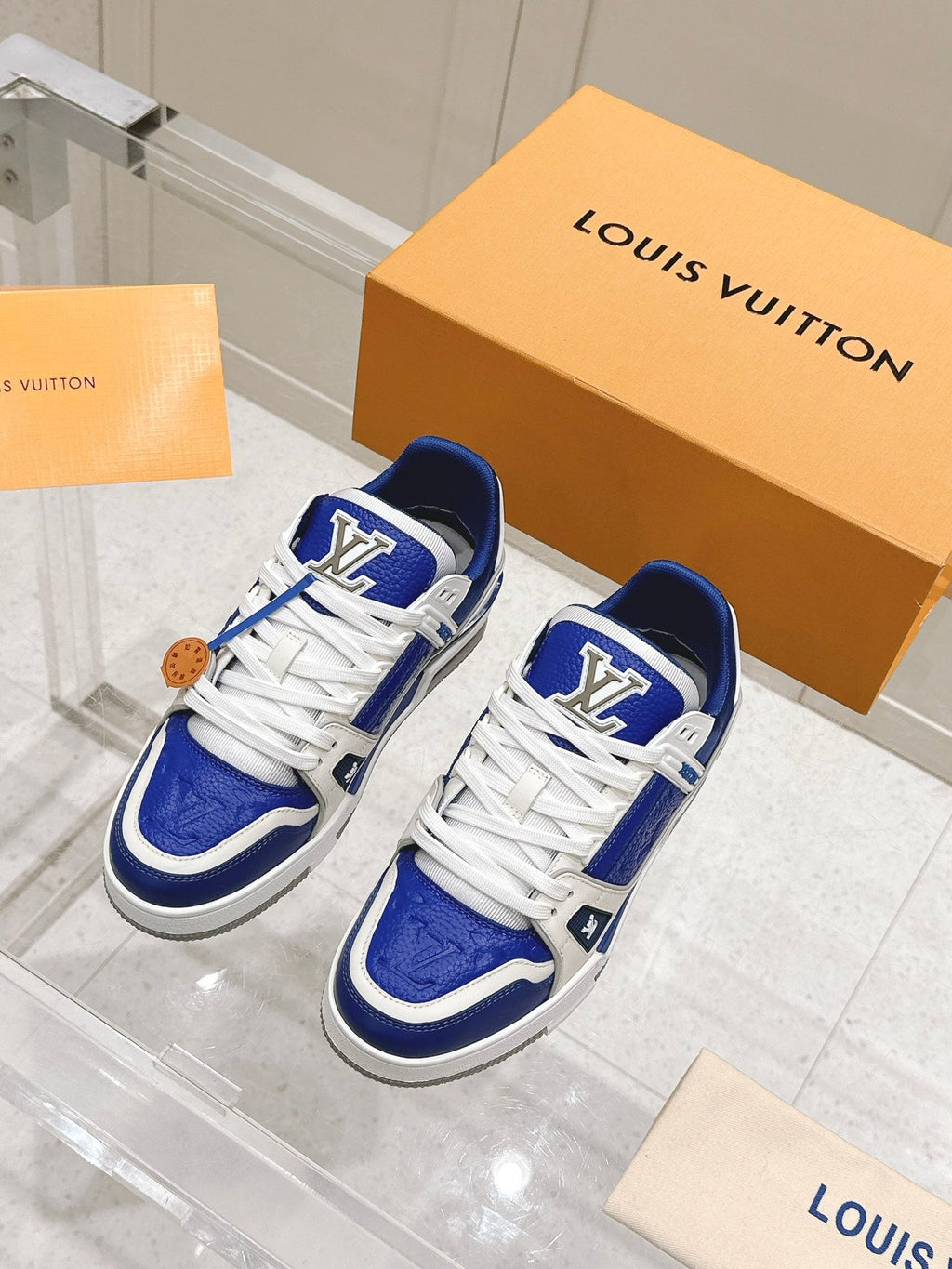 LOUIS VUITTON LV TRAINER SNEAKER IN GASTON BLUE GRAINED CALFSKIN