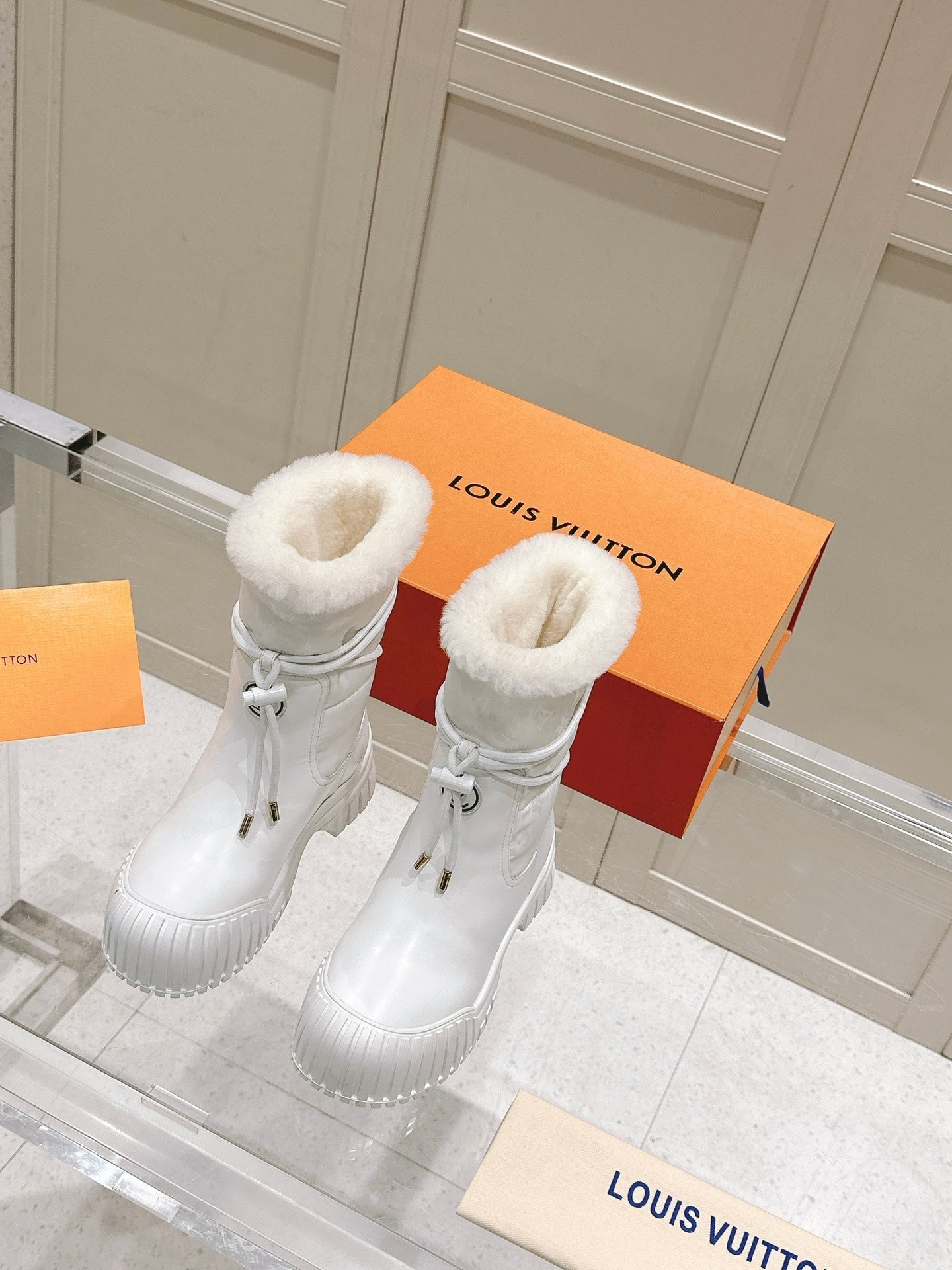 LOUIS VUITTON RUBY FLAT ANKLE BOOT IN WHITE CALFSKIN AND MONOGRAM NYLON