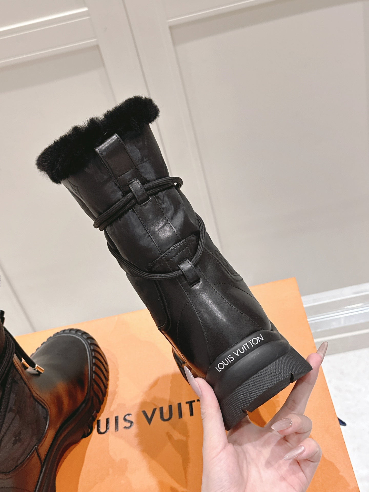 LOUIS VUITTON RUBY FLAT ANKLE BOOT IN BLACK CALFSKIN AND MONOGRAM NYLON