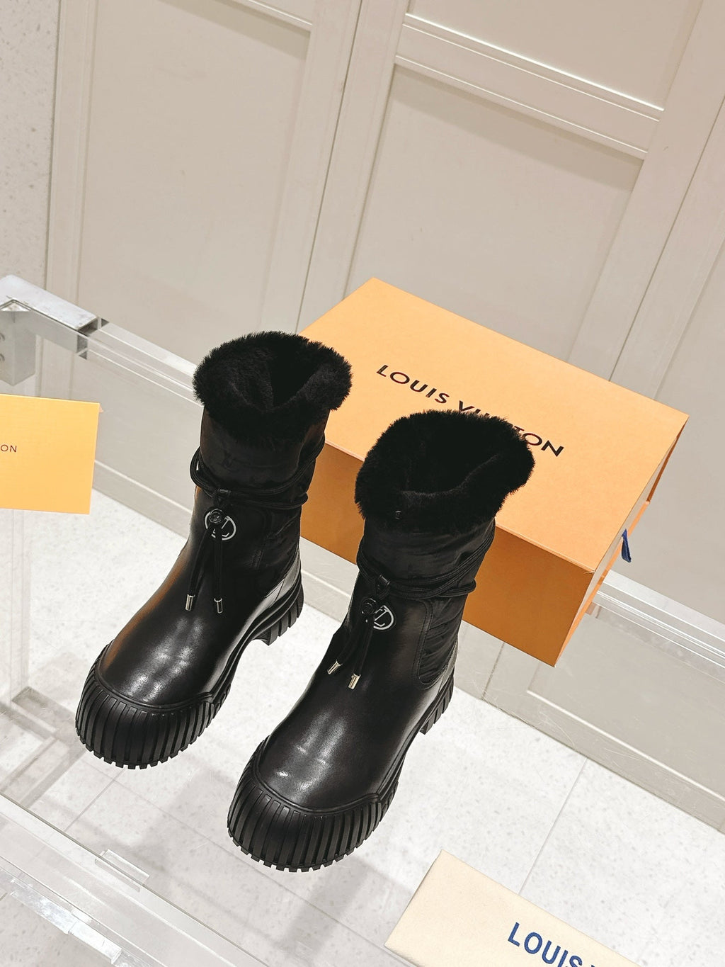 LOUIS VUITTON RUBY FLAT ANKLE BOOT IN BLACK CALFSKIN AND MONOGRAM NYLON