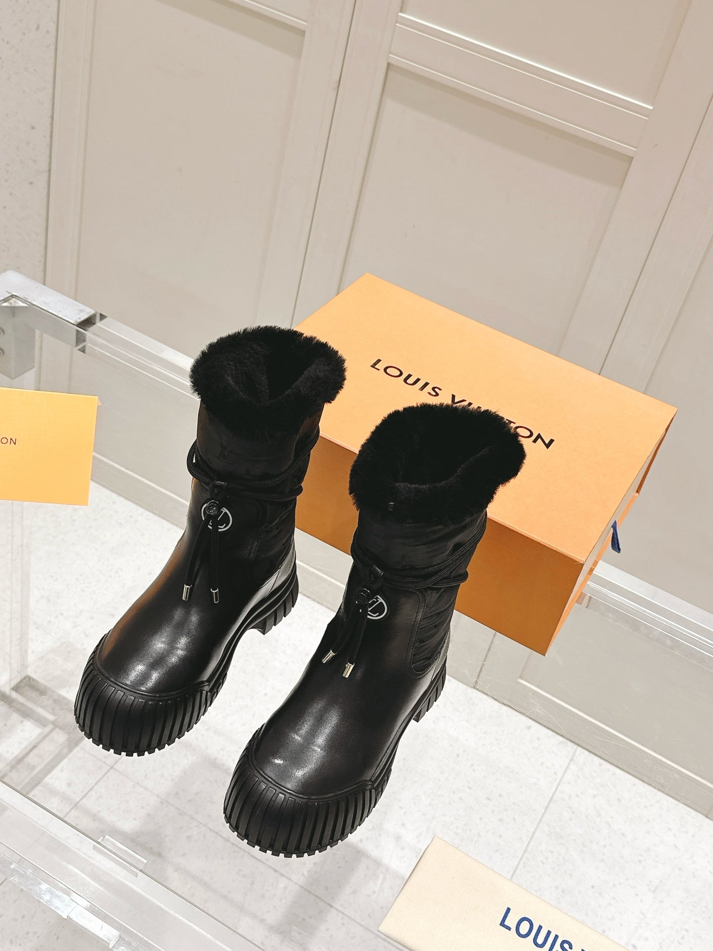 LOUIS VUITTON RUBY FLAT ANKLE BOOT IN BLACK CALFSKIN AND MONOGRAM NYLON