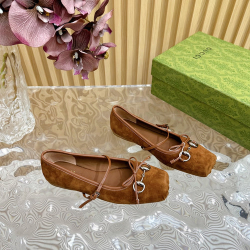 GUCCI BALLET FLAT IN BRONZE BROWN SUEDE WITH SILVER HARDWARE