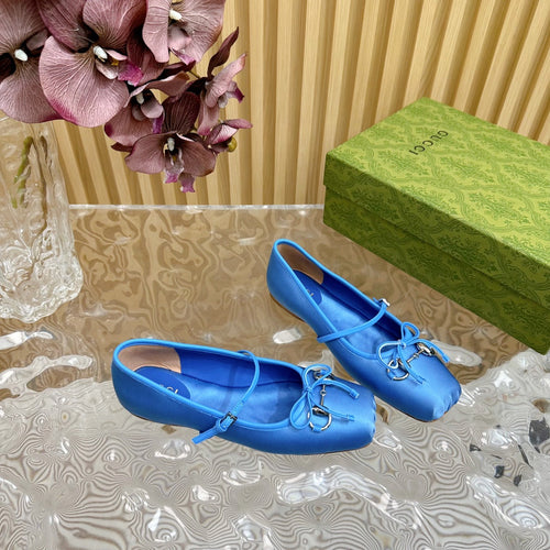 GUCCI BALLET FLAT IN COBALT BLUE SILK WITH SILVER HARDWARE