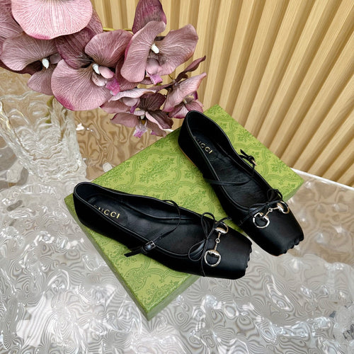 GUCCI BALLET FLAT IN BLACK SILK WITH SILVER HARDWARE