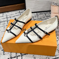 LOUIS VUITTON POINTED FLAT SHOES IN WHITE MIX BLACK CALFSKIN