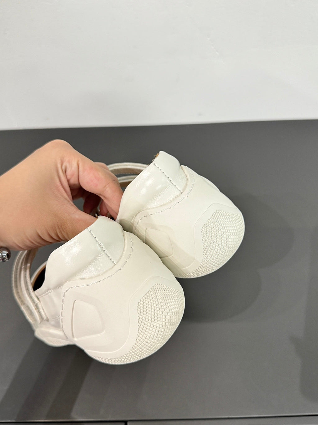 LP DOUBLE-STRAP MARY JANE FLATS 25S IN WHITE LAMBSKIN