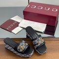 GUCCI HIGH 6.3 CM WEDGE SANDALS IN BLACK CALFSKIN AND FABRIC