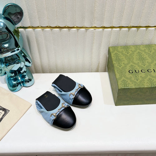 GUCCI BALLET SUPER SLIM BUCKLE BLACK AND SKY LAMBSKIN