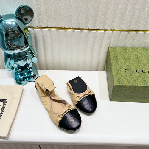 GUCCI BALLET SUPER SLIM BUCKLE BLACK AND CREAM LAMBSKIN