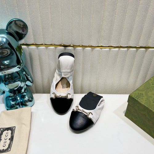 GUCCI BALLET SUPER SLIM BUCKLE BLACK AND WHITE LAMBSKIN