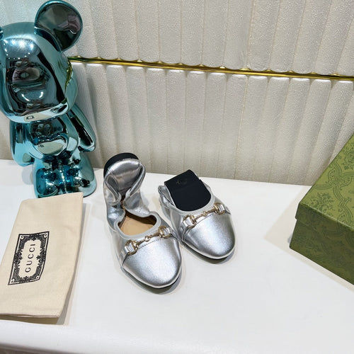 GUCCI BALLET SUPER SLIM BUCKLE SILVER LAMBSKIN