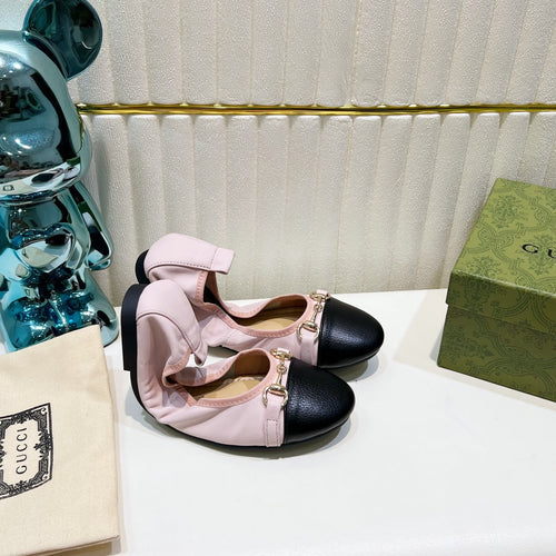 GUCCI BALLET SUPER SLIM BUCKLE PASTEL PINK AND BLACK LAMBSKIN