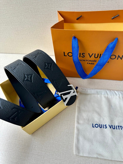 LOUIS VUITTON LV 25S BELT 40 MM IN BLACK CALFSKIN WITH SILVER HARDWARE 593265