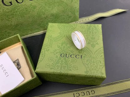 Gucci White Ceramic Gold Ring - Hình 4