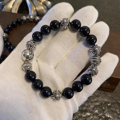 Onyx and Silver Accent Premium Bracelet on wrist - Hình 5