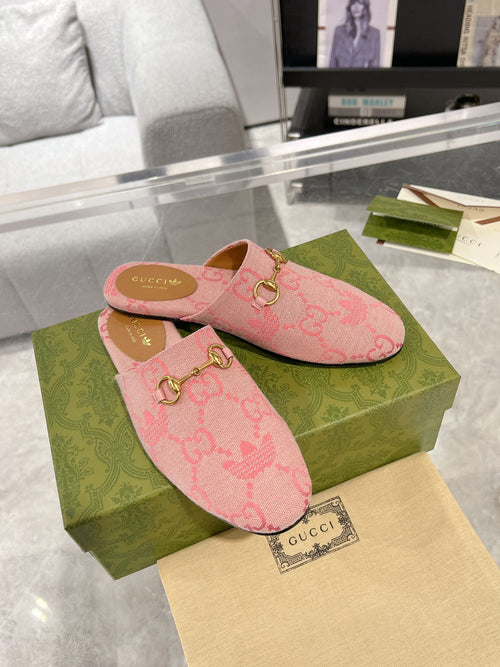 GUCCI & ADIDAS MULE HORSEBIT BUCKLE LIGHT PINK CANVAS
