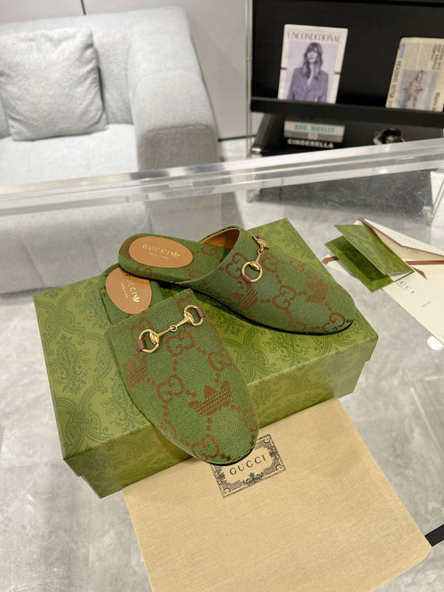 GUCCI & ADIDAS MULE HORSEBIT BUCKLE OLIVE CANVAS