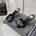LOUIS VUITTON OPYUM HIGH MULES 85 MM IN BLACK SATIN CREPE