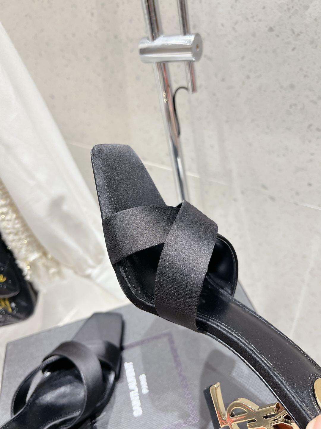 LOUIS VUITTON OPYUM HIGH MULES 85 MM IN BLACK SATIN CREPE