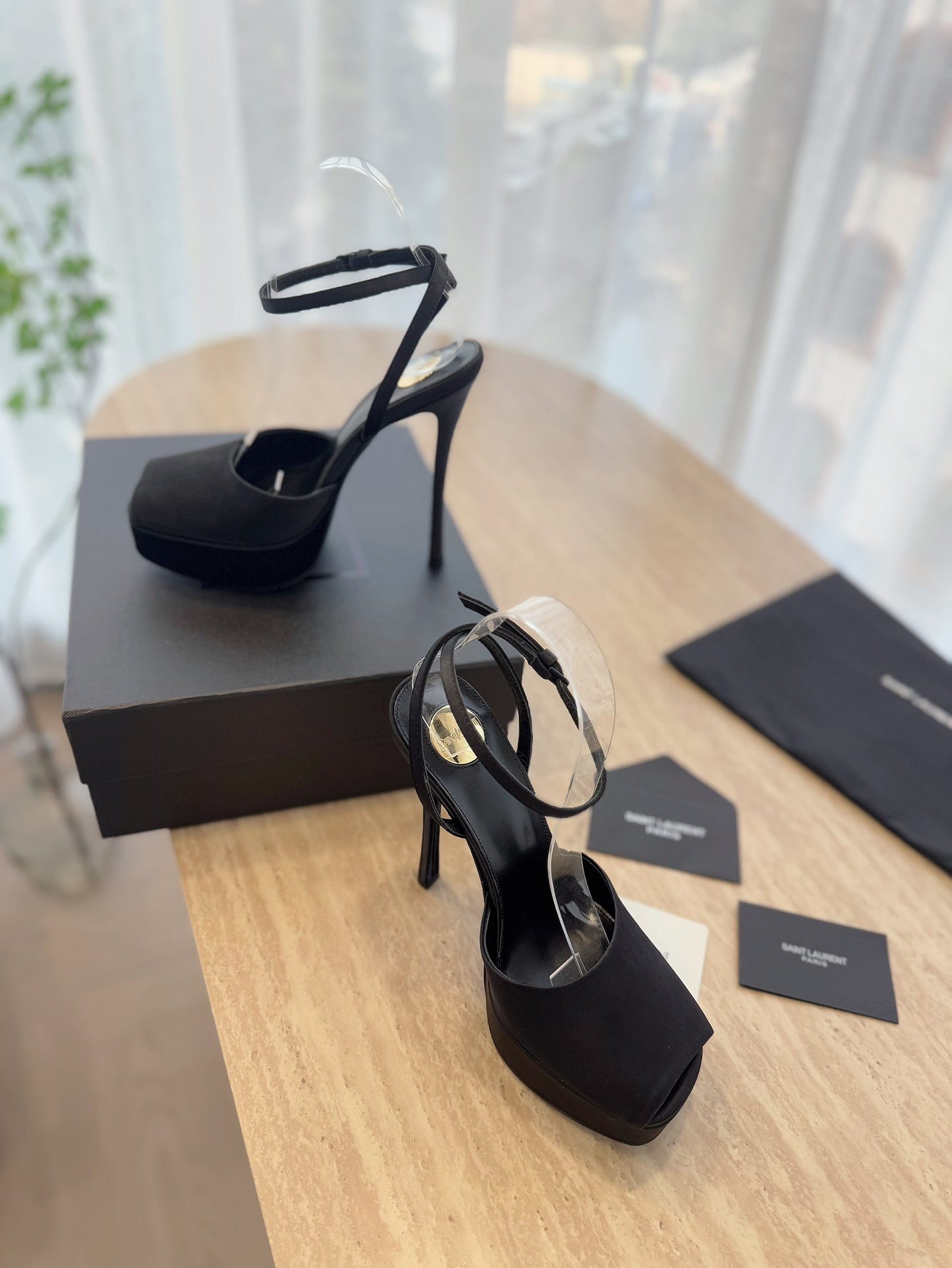 LOUIS VUITTON LA SCANDALE HIGH 14 CM PLATFORM SANDALS IN BLACK SATIN CREPE