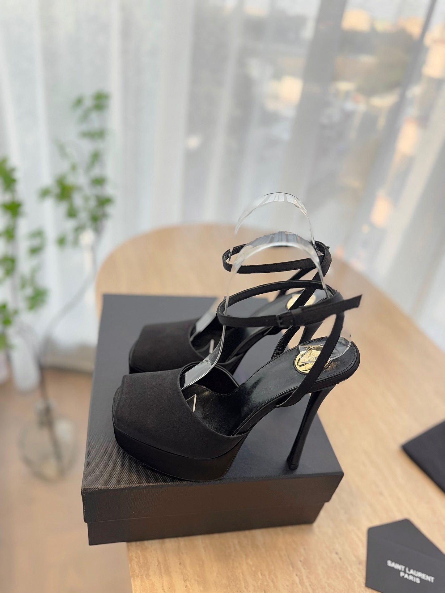 LOUIS VUITTON LA SCANDALE HIGH 14 CM PLATFORM SANDALS IN BLACK SATIN CREPE