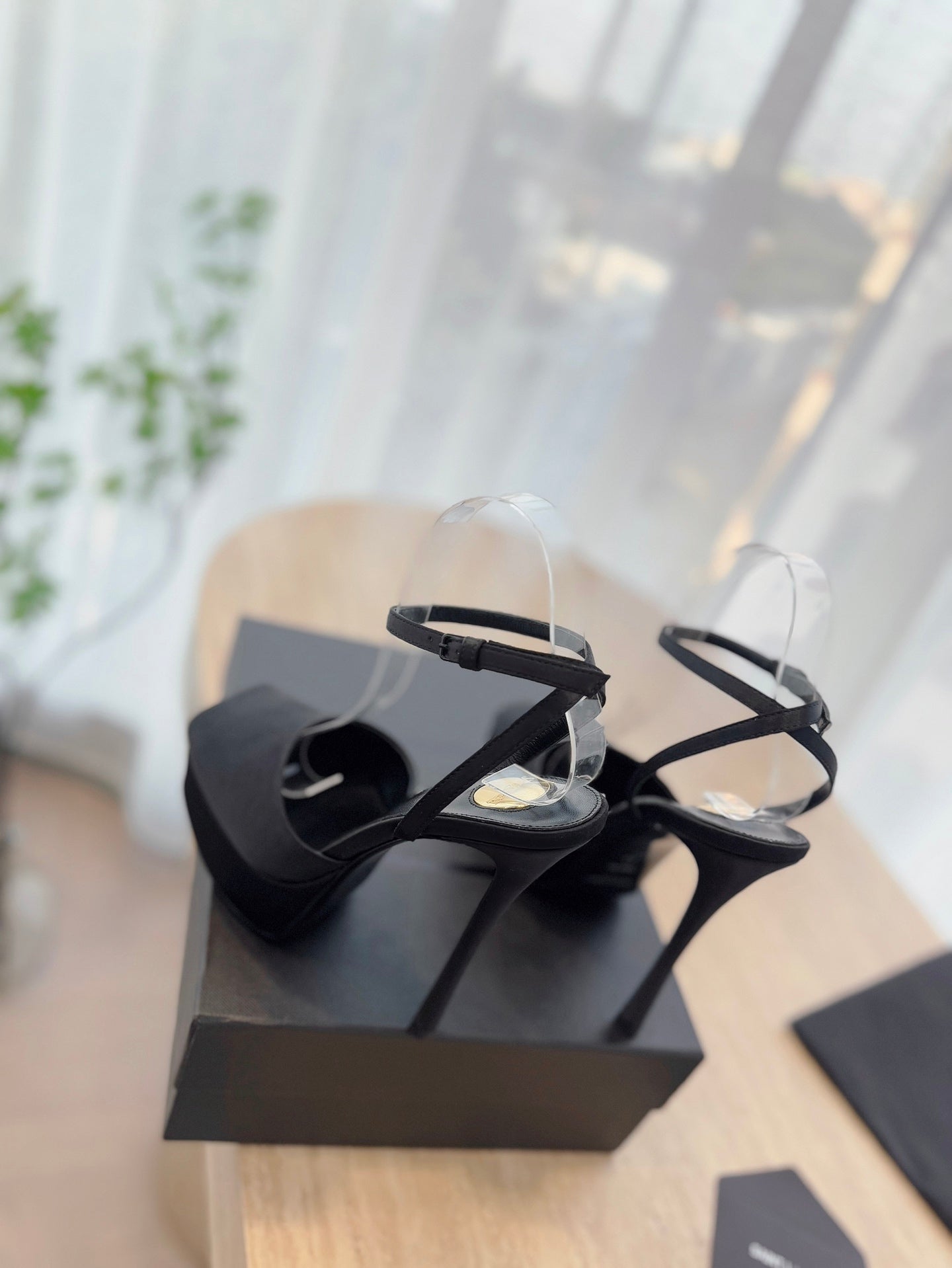 LOUIS VUITTON LA SCANDALE HIGH 14 CM PLATFORM SANDALS IN BLACK SATIN CREPE