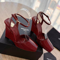 LOUIS VUITTON LA SCANDALE HIGH 10 CM WEDGE SANDALS IN CRIMSON RED PATENT LEATHER
