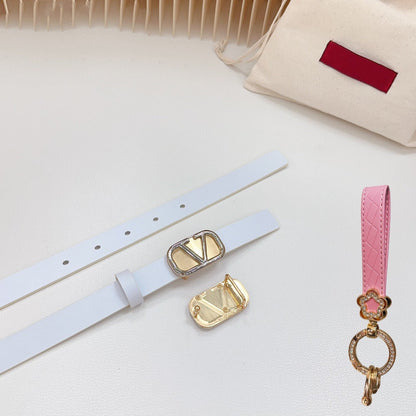 VALENTINO Silver Vlogo and Gold Hardware Buckle White Calfskin 20mm