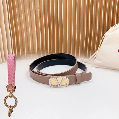 VALENTINO Gold Vlogo and Silver Hardware Buckle Brown Black Calfskin 20mm
