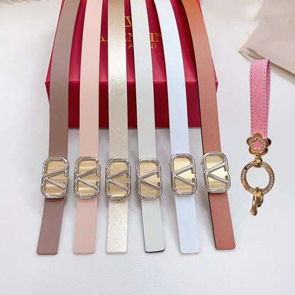 VALENTINO Gold Vlogo and Silver Hardware Buckle White Black Calfskin 20mm
