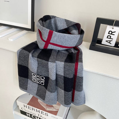 LOEWE SCARF 180 CM IN BLACK MIX DOVE GRAY CARO CASHMERE 389781