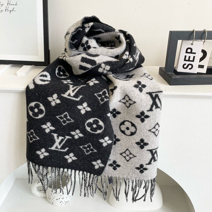 LOUIS VUITTON SUPREME X MONOGRAM 180 CM SCARF IN BLACK WOOL AND CASHMERE 392943