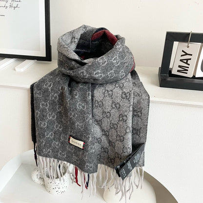 GUCCI SCARF 200 CM IN DARK GRAY MONOGRAM CASHMERE 399764