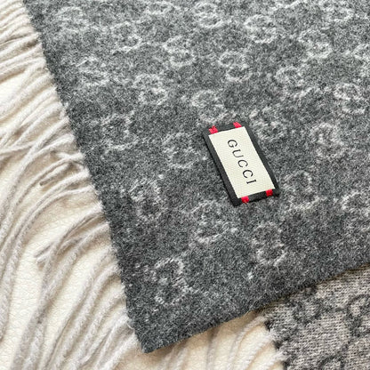 GUCCI SCARF 200 CM IN DARK GRAY MONOGRAM CASHMERE 399764