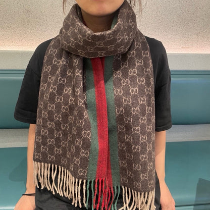 GUCCI SCARF 200 CM IN DARK BROWN MONOGRAM CASHMERE 399765