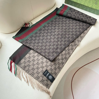 GUCCI SCARF 200 CM IN DARK BROWN MONOGRAM CASHMERE 399765