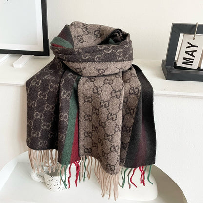 GUCCI SCARF 200 CM IN DARK BROWN MONOGRAM CASHMERE 399765