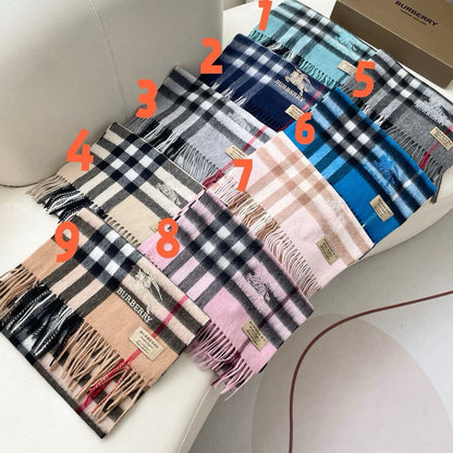 BURBERRY CHECK SCARF 180 CM IN SKY BLUE MIX BLACK CASHMERE 405484