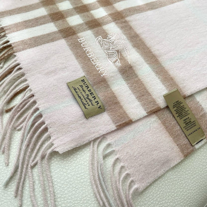 BURBERRY CHECK SCARF 180 CM IN SOFT PINK MIX BROWN CASHMERE 405488