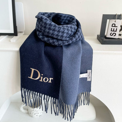 DIOR SCARF 180 CM NAVY BLUE WOOL AND CASHMERE 407336