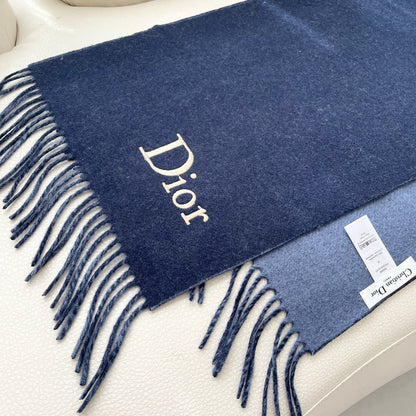 DIOR SCARF 180 CM NAVY BLUE WOOL AND CASHMERE 407336
