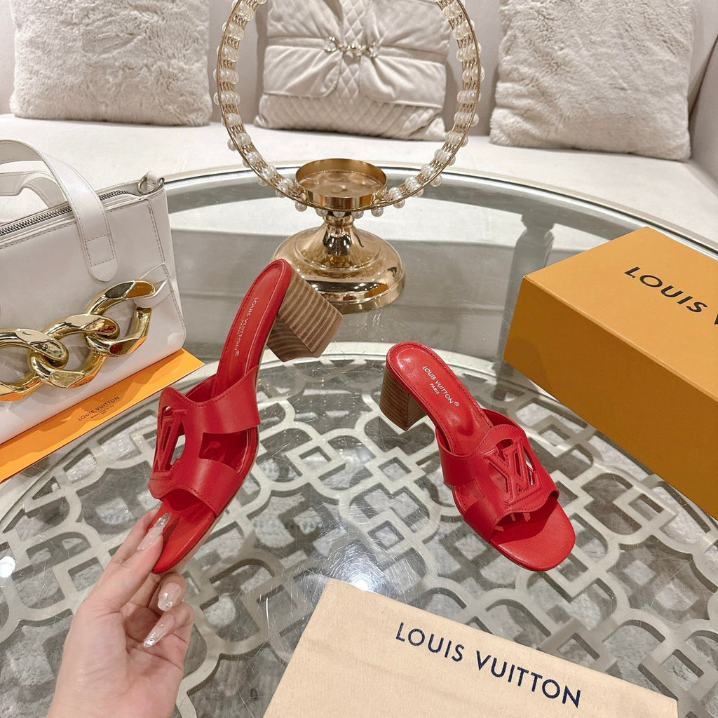 LOUIS VUITTON ISOLA HIGH 55 MM MULE IN CHERRY RED CALFSKIN