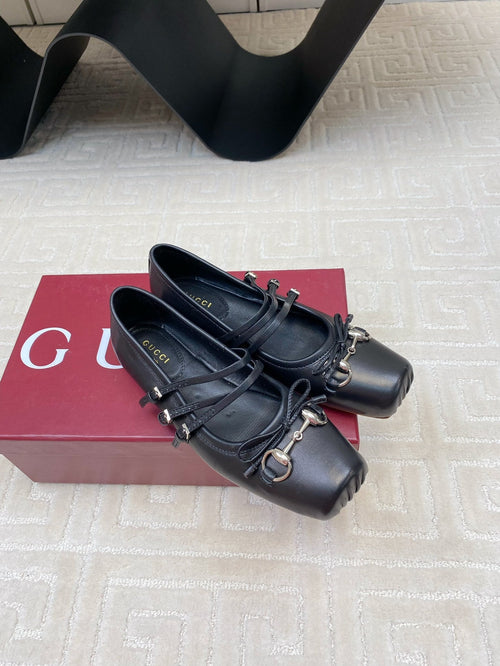 GUCCI BALLET FLAT BLACK HORIZONTAL STRAPS LAMBSKIN