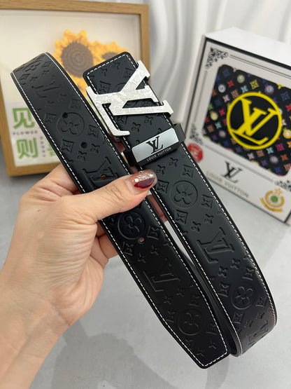 LOUIS VUITTON LV 25S BELT 38 MM IN BLACK CALFSKIN STAMP LOGO 593292