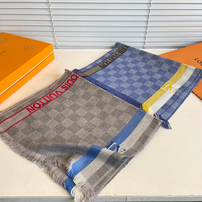 LOUIS VUITTON DAMIER SCARF 190 CM IN KHAKI BROWN CASHMERE 391147