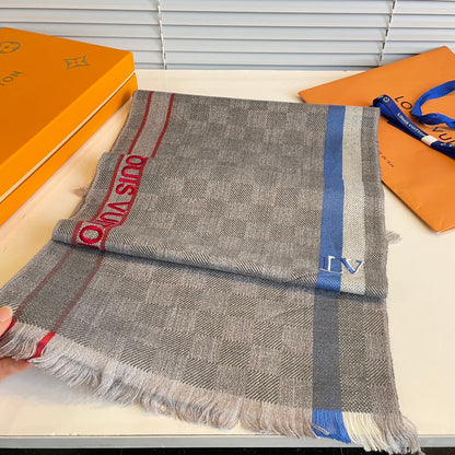 LOUIS VUITTON DAMIER SCARF 190 CM IN KHAKI BROWN CASHMERE 391147